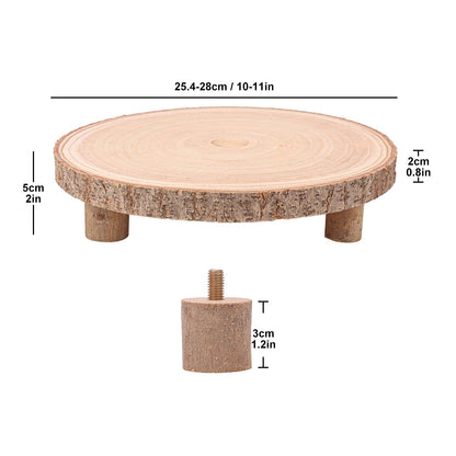 Geytetqi 4 PCS Wooden Cake Stand, 10-11 Inch Rustic Wood Cake Stand, Wood Slice with Legs, Ideal for Weddings, Parties, Home Decorations and Special Events