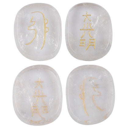 rockcloud Healing Crystal Rock Quartz 4pcs Engraved Chakra Stones Palm Stone Reiki Balancing