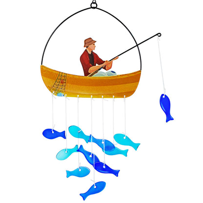 X-PREK 21" Fish Wind Chimes for Outside, Blue Sea Glass Wind Chimes Garden Decor, Windchimes Outdoors Suncatcher Gift for Women, Mom, Grandma, Unisex
