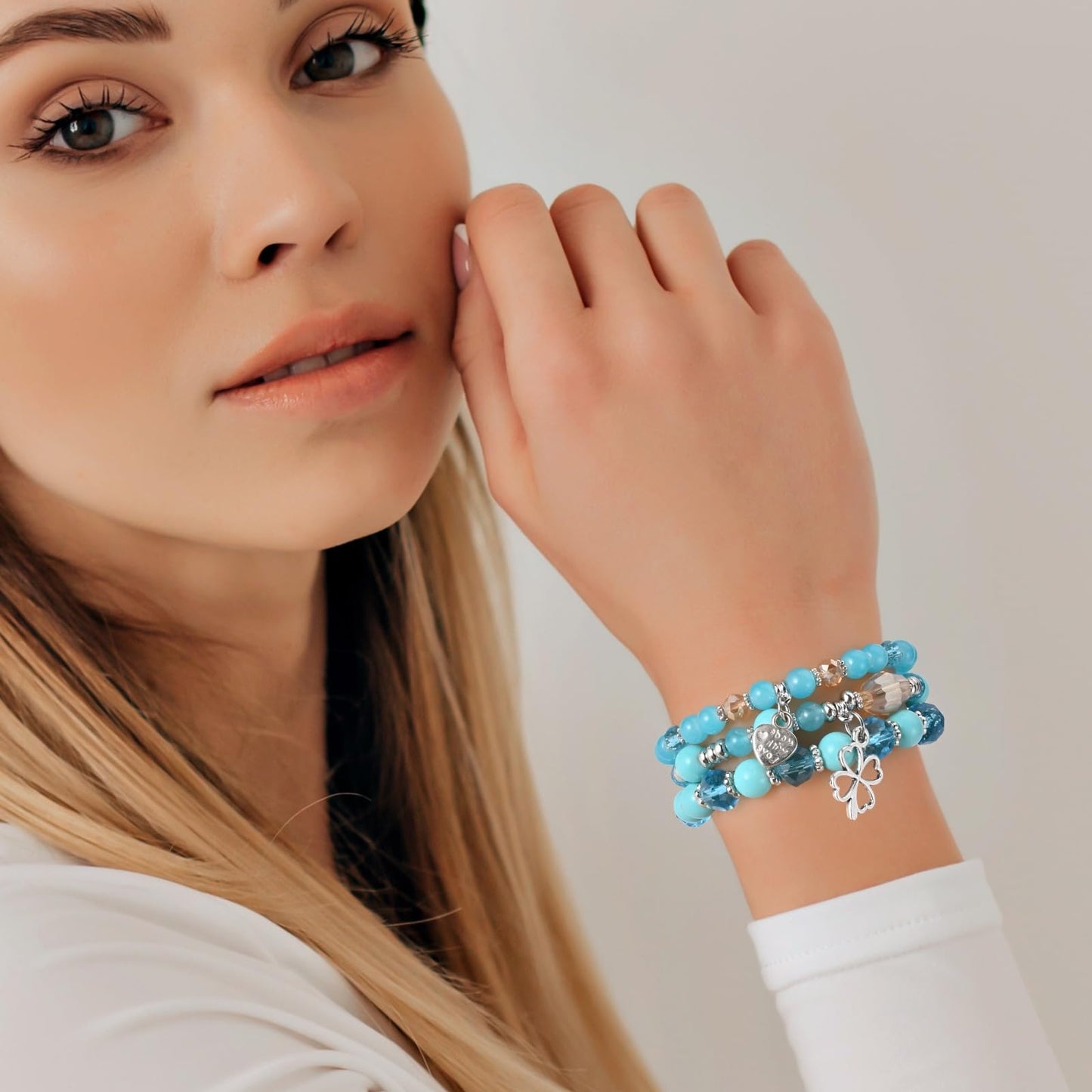 Bohemian Bracelet Sets for Women - 6 Sets Stackable Stretch Bracelets Multi-color Boho Jewelry for Women Hippie Bracelets Dainty Jewelry (Lucky grass stretch bracelet)