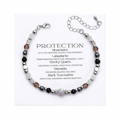 MTJAHPS Protection Bracelet, empath protection, black obsidian Crystals and Healing Stones Bracelet for Women ，Luck ，Anxiety and Stress Clam Bracelet