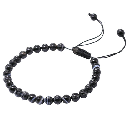 Amazing Gemstone Black Sulemani Hakik Bracelet for Women Men's Gifts - Protection Healing Crystal Bracelet - 6mm Gemstone Beaded Adjustable Bracelet Pulseras Para Hombres Mujer Stocking Stuffers
