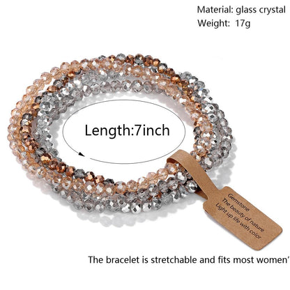 Lubrifico Boho Crystal Bracelet Set of 4pcs/set,4mm Beads Stackable Layering Stretch Bracelets for Women, Friendship Gifts（grey