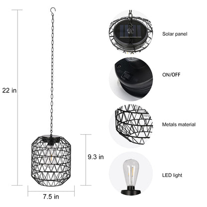 Livinlarge Solar Pendant Light,Outdoor Solar Powered Chandelier Hanging Lantern IP44 Waterproof,Gazebo Lights for Yard Patio Balcony Tree Porch Porch Garden Decor