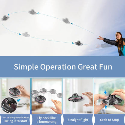 PEKOIU Flying I Fly Spinner, Fidget Spinner Flying Toys, Mini Fly UFO Hand Controlled Boomerang Drone, Cool Stuff Gadgets Gifts for Kids Boys Girls Teens 8 9 10+ Year Old Indoor Outdoor (Black)