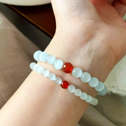 Cryhand White red Jade Bracelets For Men Protection Healing Crystal Bracelet For Women Spiritual Charms Stretchy 8mm Beaded Lucky Handmade Anxiety Braceletss