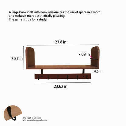 RichArrive Selling at a Loss Promotion,Wooden Shelf with Hooks - Multipurpose Organizer for Kitchen, Books, Kitchen Shelf - Wall Mounted Natural Wood Storage Rack for Home，Floating Book Shelves