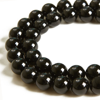 45pcs 8mm Natural Black Tourmaline Beads Gemstone Beads Round Loose Beads for Jewelry Making