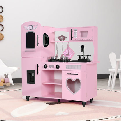 TaoHFE Play Kitchen, Pink Kids Kitchen Set for Girls Kitchen Set for Kids Ages 6-8 Gift Toddler Kitchen Set for Kid Age 3+ Kitchen Playset with Lights & Sounds Wooden Toy Kitchen Playset Gift
