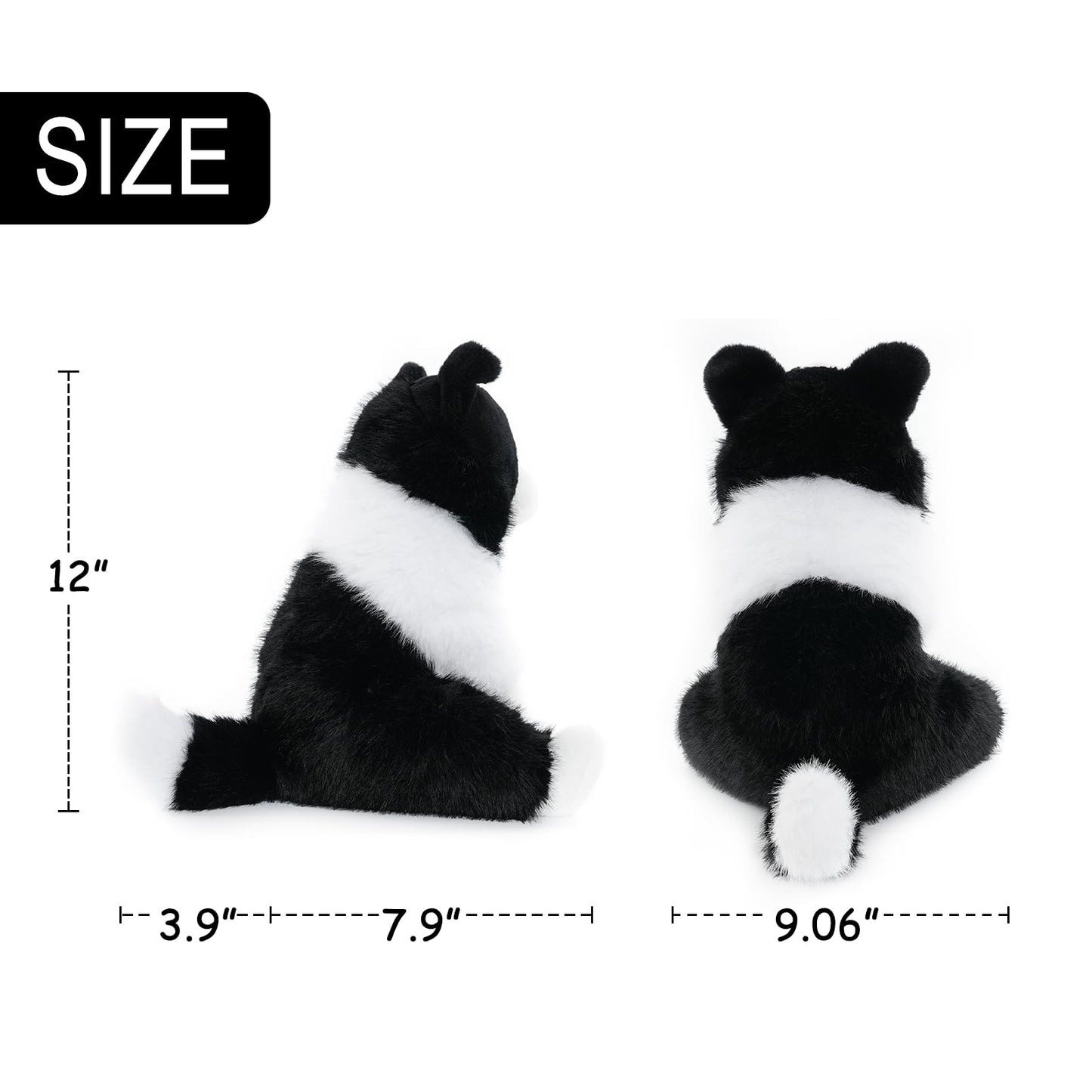 WEIGEDU Border Collie Stuffed Animal Plush Dog Toy, 12 Inch, Soft Realistic Black and White Puppy, Cuddly Farm Animal Plushie for Kids, Girls, Boys, Birthday