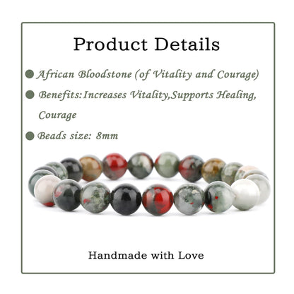 Bymitel 8mm African Bloodstone - Handmade Reiki Gemstone Stretch Bracelet, Natural Beauty & Spiritual Essence, Crystal Healing for Unisex Adults