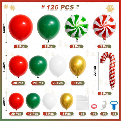 Red Green White Christmas Balloon Garland Arch Kit, Gingerbread Holiday Balloon Arch Kit Xmas Christmas Decorations Balloons Holiday Party Garland Balloons Background Candy Cane Balloon Arch Sets