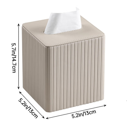 MEIBOOCH PU Leather Tissue Box Cover Square Tissue Box Holder with Magnetic Closure (Beige Stripe)