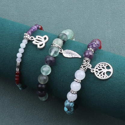 UEUC Tree of Life Yoga Healing Stone Bracelets, Multilayer Lotus Chakra Stone Reiki Bracelet Sets, Anxiety Crystal Natural Stone,for Women Stress Relief(#140)