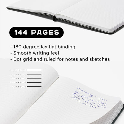 Stone Journal Explorer Notebook – A5 Waterproof Paper Field Journal, Vegan Leather Hardcover, 144 Pages Alternating Ruled & Dot Grid, Back Pocket, Weather-Resistant (Black)