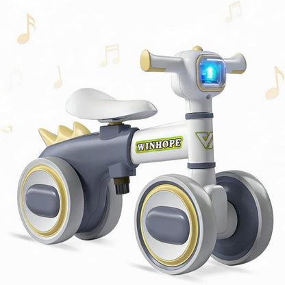 WinHope Baby Balance Bike for 1 Year Old Boys & Girls,Toddler Balance Bike for 12-36 Months Kids,4 Silent Wheels with Colorful Lights & Music,First Bicycle Ride on Toy Gifts(Grey)