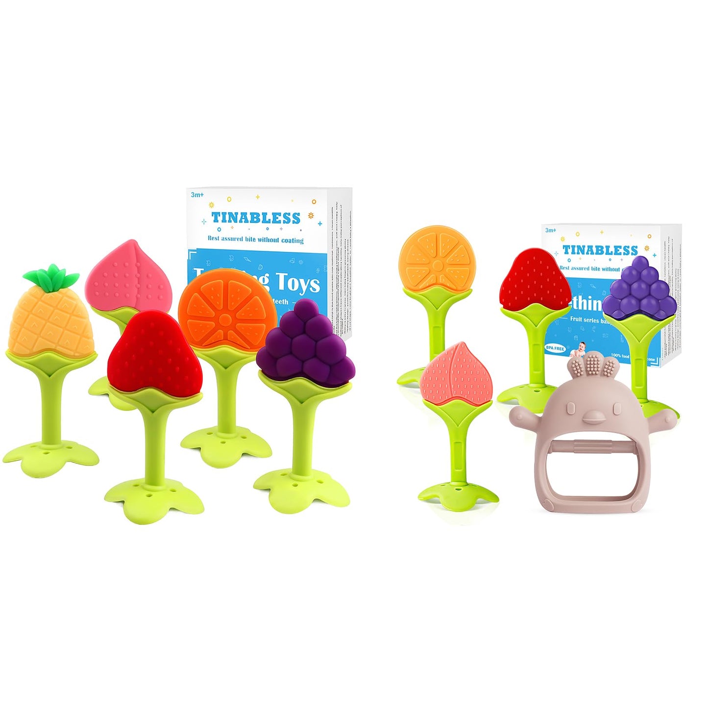Teething Toys (10 Pack) - Tinabless Infant Teething Relief Toys&Teething Mitten Set, BPA-Free, Natural Organic Freezer Safe for Infants and Toddlers, Silicone Baby Teethers