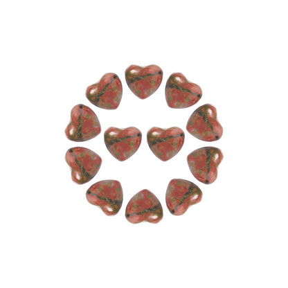Yochus 5pcs Unakite Natural Heart Stone Beads，12mm Healing Energy Gemstone for Jewelry Making Earring Necklace DIY