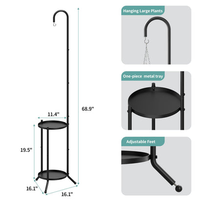 2-Tier Hanging Plant Stand, Black Heavy Duty Metal Planter Rack - Space Saving Indoor/Outdoor Shelves with 41" Hanging Space - Display Multiple Flower Pots, Tall Iron Plant Organizer for Living Room, Patio & Garden