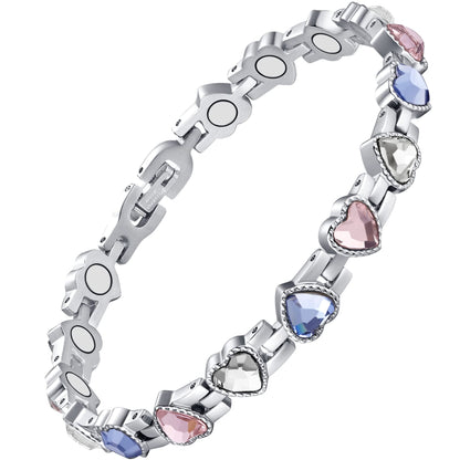 Feraco Magnetic Bracelet for Women Titanium Steel Magnetic Bracelet with Neodymium Magnets & Sparkling Crystals, Christmas Jewelry Gifts (Tricolor)