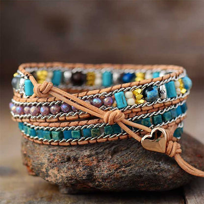 ZOSOJONA Women Wrap Bracelet Boho Natural Jasper Crystal Stone Beads Strand Bracelets (Purple)