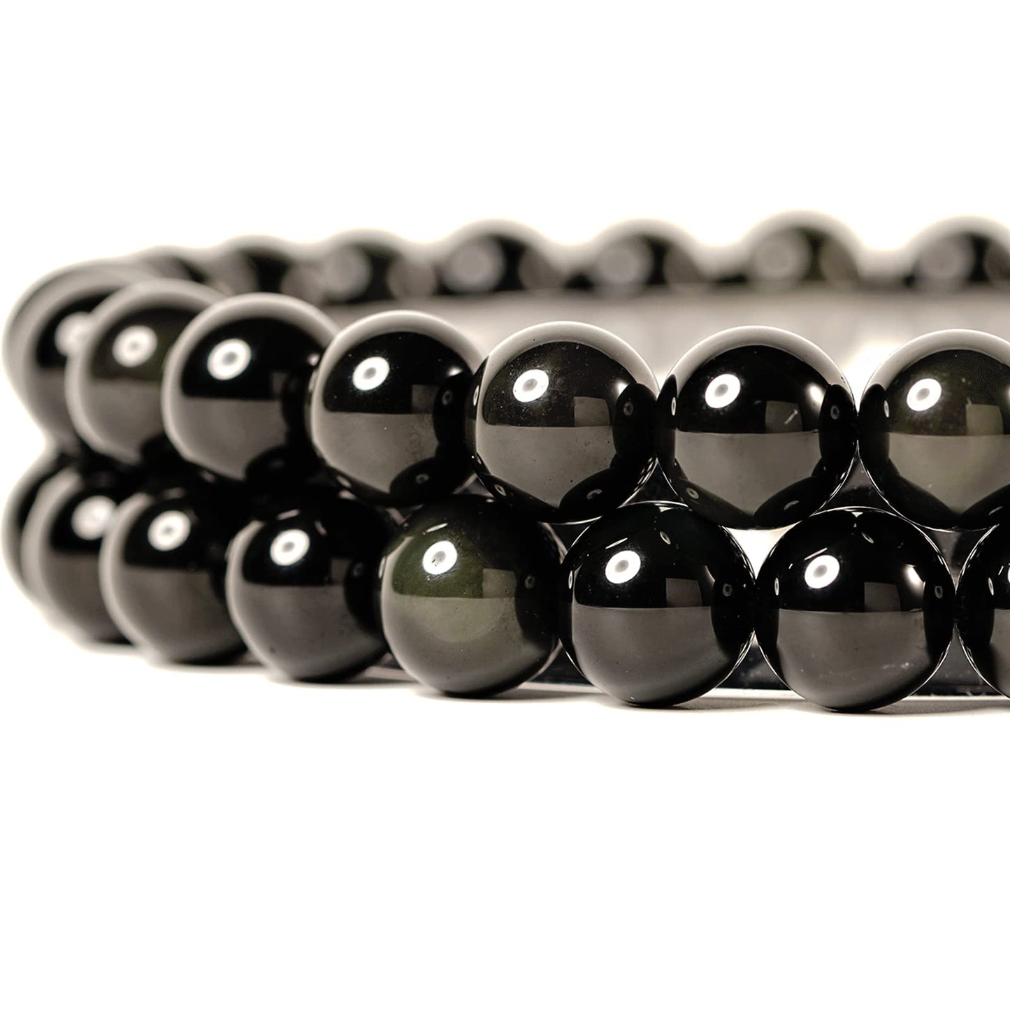 10mm Black Obsidian Round Bead - 35PCS Bulk Gemstone Beads for Jewelry Making, DIY Bracelets, Necklaces - Includes Crystal Stretch Cord - Stone Beads for Crafting Gifts