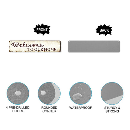 Outdoor Metal Welcome Sign - Welcome to Our Home - 16"x4" Weather-Resistant Front Door Decor - Rustic Porch Sign for Housewarming Gifts, Garden, Farmhouse - Country-Style Durable Metal Wall Art