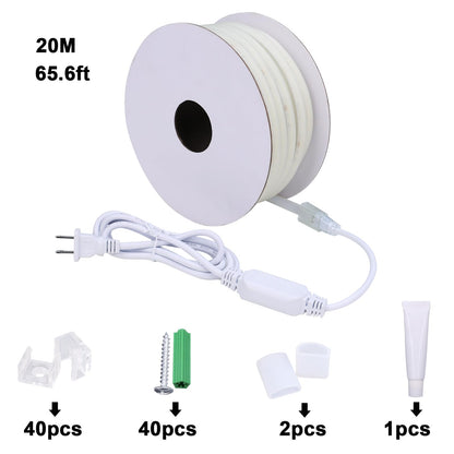 BENLUN AC 110V COB LED Strip Lights Outdoor Waterproof 65.6ft, 6000K Cool White Super Bright 200W CRI 90+ LED Rope Light, IP65 Flexible Cuttable, for Bedroom Garden Commercial House