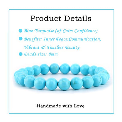 Bymitel 8mm Blue Turquoise - Handmade Reiki Gemstone Stretch Bracelet, Natural Beauty & Spiritual Essence, Crystal Healing for Unisex Adults