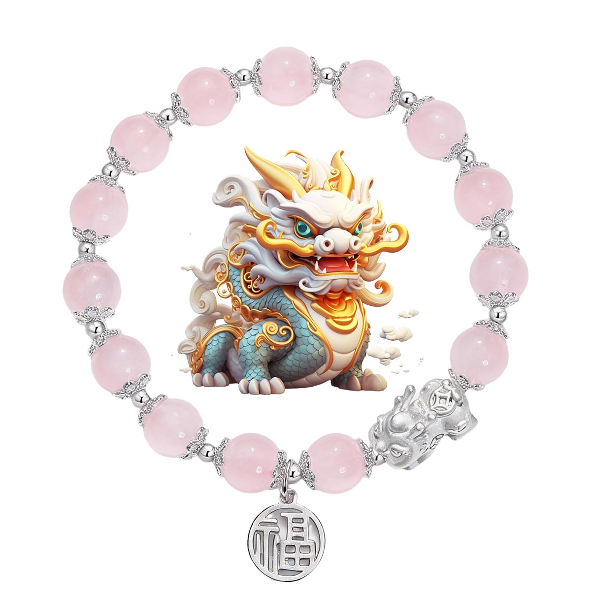 SoulPulse Lucky Pixiu Feng Shui Money Bracelet to Attract Wealth and Money,Elastic Pink Crystal Beaded Bracelets for Women Men,Fashion Charm Bracelet used for Work,Casual and Daily Wear