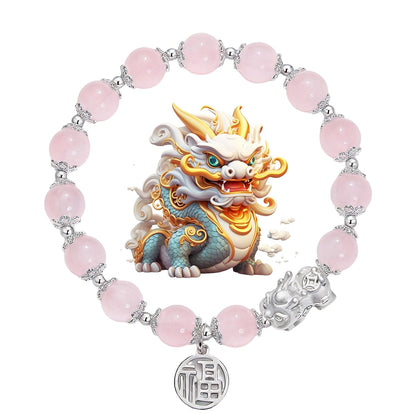 SoulPulse Lucky Pixiu Feng Shui Money Bracelet to Attract Wealth and Money,Elastic Pink Crystal Beaded Bracelets for Women Men,Fashion Charm Bracelet used for Work,Casual and Daily Wear