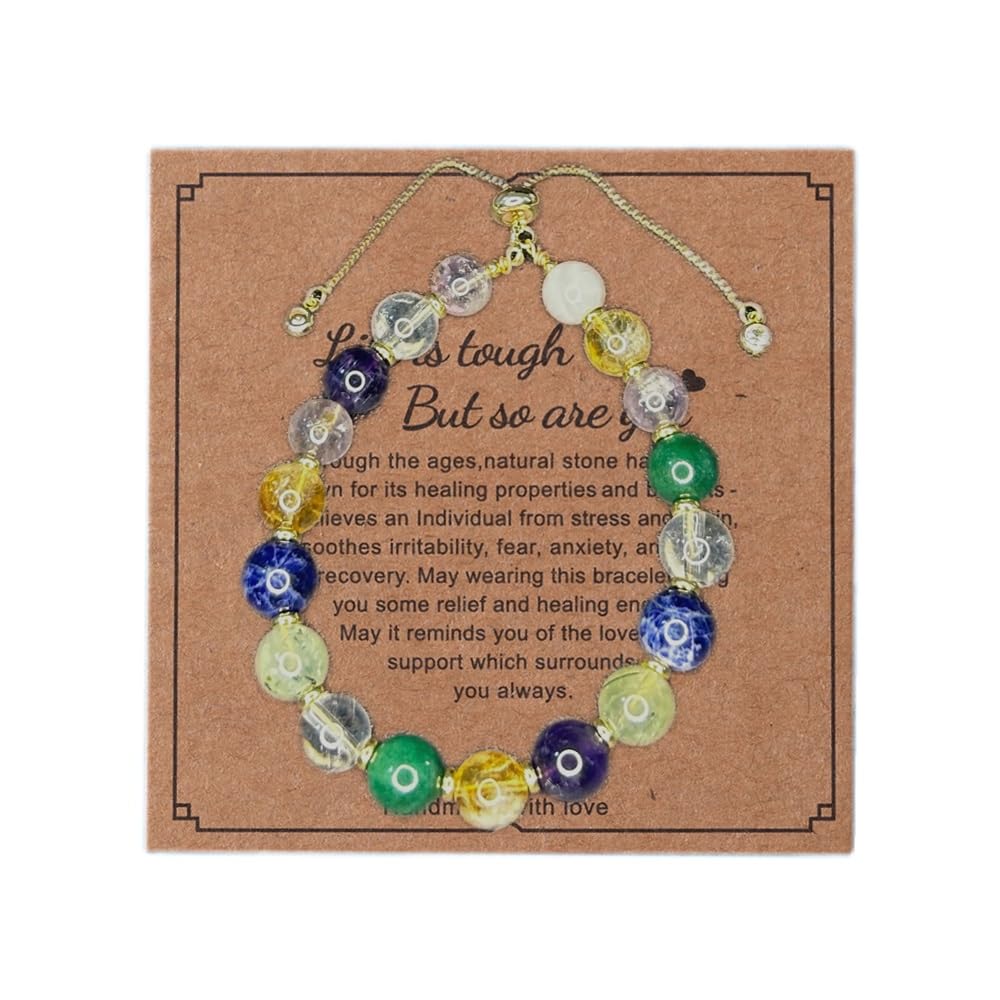 Zyh The ocean Natural Chakra Stones Bracelets Adjustable 8mm Gemstone 14K Gold Plated Bracelet Crystal Jewelry