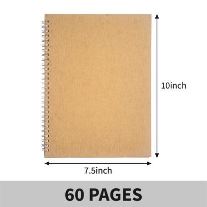 DSTELIN 10 inch x 7.5 inch, 100GSM, Blank Spiral Notebook, 3-Pack, Soft Cover, Sketch book, 120 Pages / 60 Sheets, (Brown)