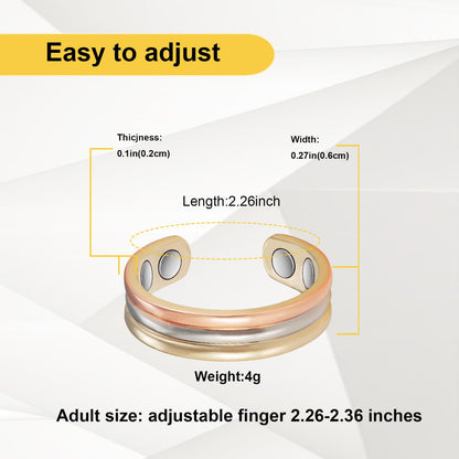 EnerMagiX Copper Rings for Women, Pure Copper Tricolor Gold Adjustable Magnetic Ring Jewelry (0013)