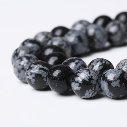 Natural Snowflake Obsidian Beads Round Loose Stone Energy Healing Gemstone Beads for Jewelry Making DIY Bracelet Necklace for Jewelry Making 10mm 38pcs