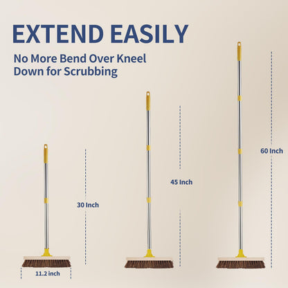 NICOFPHY Floor Scrub Brush with Long Handle - 60" Heavy Duty Deck Brush with Stiff Natural Palmyra Bristle for Scrubbing, Outdoor Scrubber Brushes for Cleaning Concrete Floor, Garden, Patio, Shower