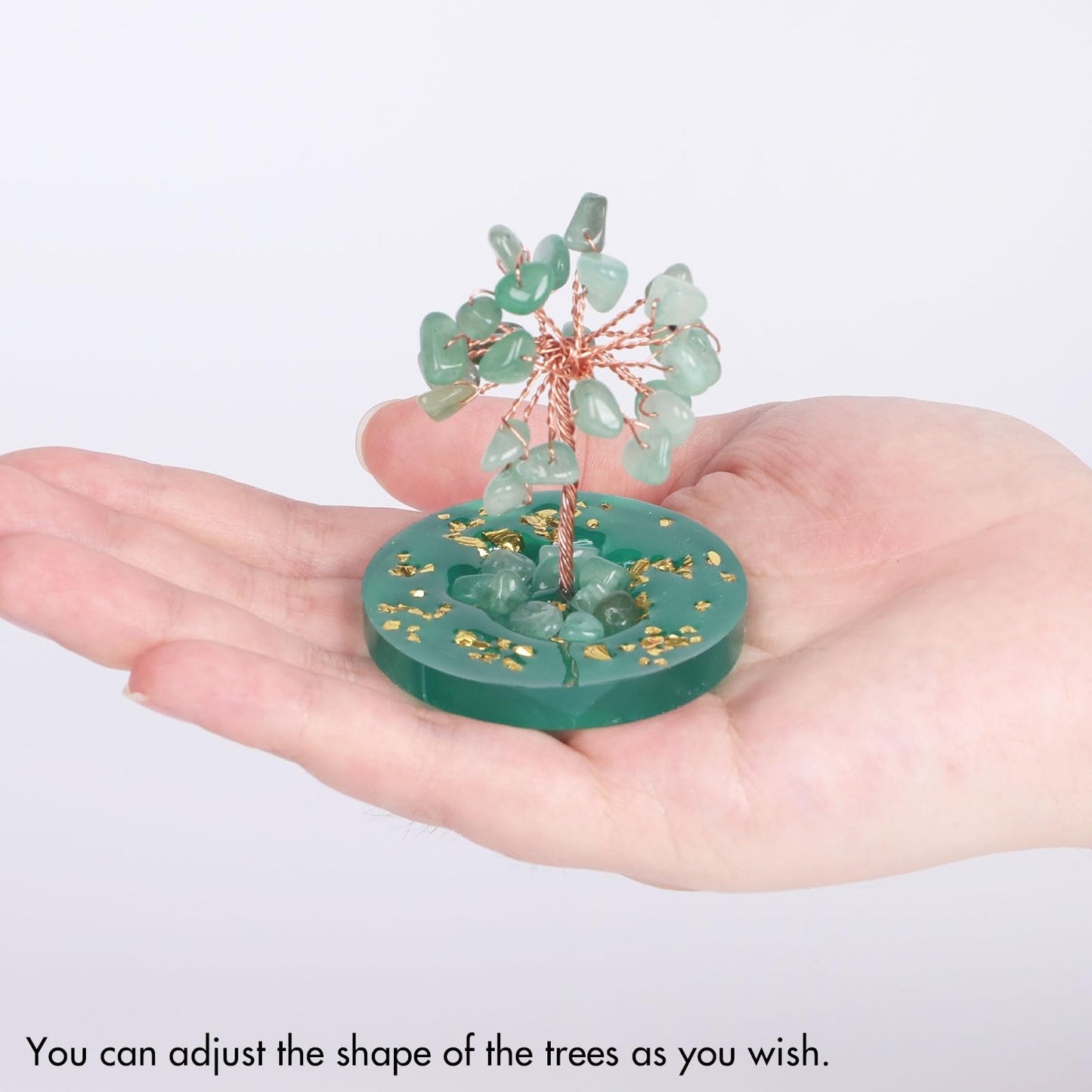 Pretty Jolly Small Mini 7 Chakra Healing Stones Crystals Tree of Life Positive Energy Gemstone Money Tree Meditation Reiki Gifts with Acrylic Glue Base for Home,Office,Desk Feng Shui Decor(Green)