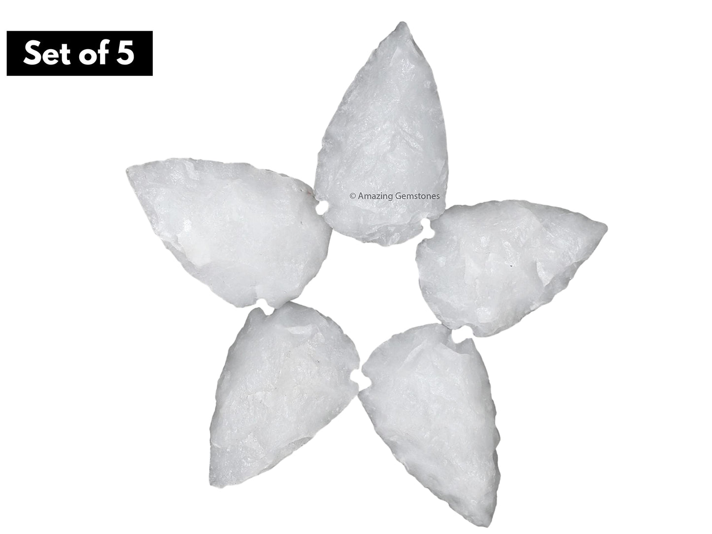 Amazing Gemstone 5 Pieces Snow Quartz Arrowhead, Crystal and Healing Stone Flint Rock Arrow Head - 1 to 1.5 Arrowheads for DIY Project Craft Point Jewelry Making