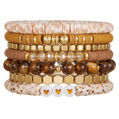 YEOSMINE Boho Heishi Clay Beaded Stretch Bracelets Stack For Women, Preppy Teens Friendship Gold Bracelets Cute Beach Surfer Accessories Bulk Set Trendy Fashion Jewelry