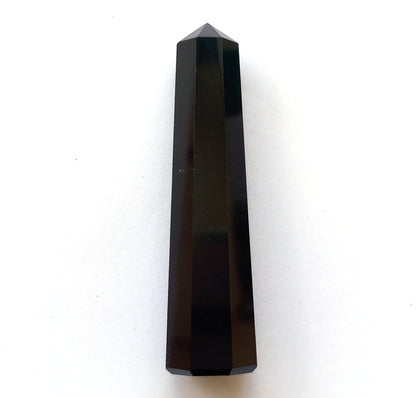 WholesaleGemShop 3 Inch (70 mm) Gemstones Black Agate Obelisk Tower Jumbo Facet Aura Rock Crystal Natural Polished Earth Wand Spirit