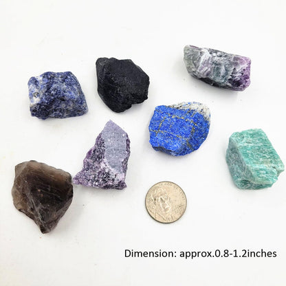 7Pcs Energy Crystals for Home Protection Raw Crystals Set of Smoky Quartz,Fluorite,Black Tourmaline,Lepidolite,Lapis Lazuli,Sodalite,Amazonite(Crystals for Home Protection)