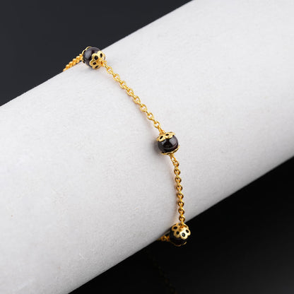JEWEL OF ROCKS Trendsetting BLACK OBSIDIAN Anklet, Handmade Craft, Anklet Beads Bracelet, Chakra Healing Anklet, Gemstone Women Jewelry, Hypoallergenic Gold Plated Brass Anklet 9 inch+1.5"
