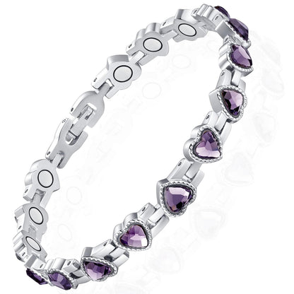 UtenoTureH Magnetic Bracelets for Women, Stainless Steel Bracelet with Heart-Shaped Zircon, Magnetic Jewelry Present (Purple)