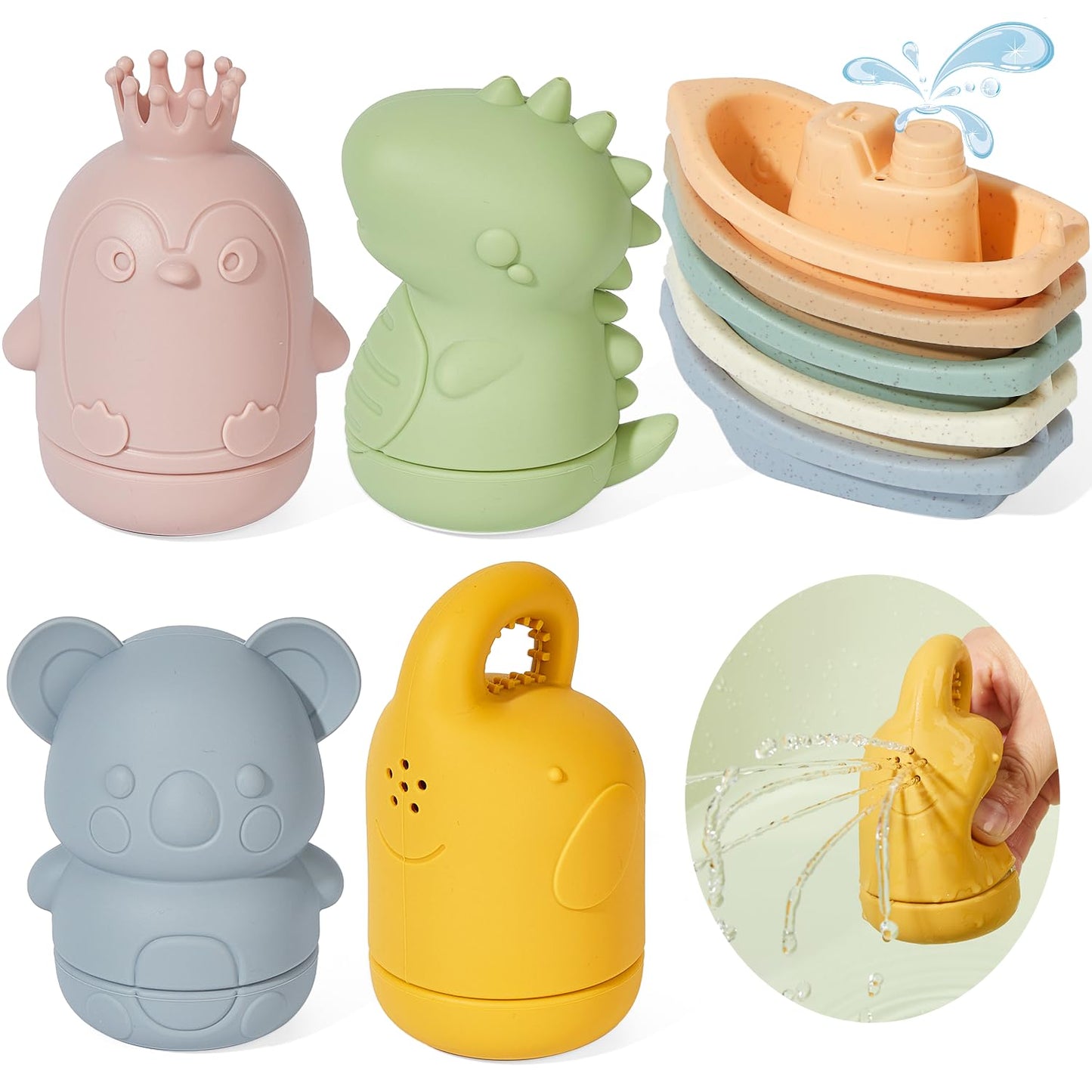 Baby Bath Toys 9PCS Mold Free Bath Toys for Babies 6-12 Months Bathtub Water Toys with Easy Clean Silicone Bath Toy for Kids Ages 1-3 Safe Bath Boats, Baby Shower Birthday Gifts for Babies & Infant