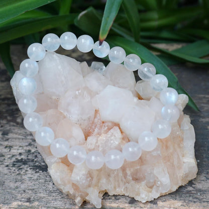 10MM Moonstone Bracelet for Men Women | Fits for 7.5-8" Wrist | Natural Crown Chakra Crystal Gemstones for Relationship & Love | Come with Gift Box & Velvet Pouch