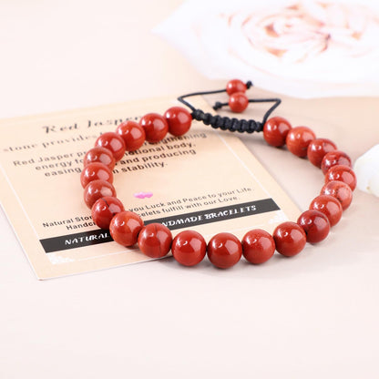 AD Beads 4mm Red Jasper - Stone Pepvodes Calming Effects - Handmade Natural Stone Crystal Bracelet with Adjustable Macrame String - Yoga Healing Power Energy Gifts for Men and Women