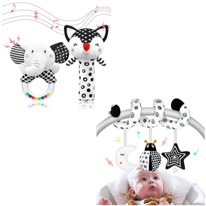 XIXILAND Baby Rattles 0-6 Months Black and White Baby Toys 0-3 Months & Car Seat Toys High Contrast Infant Toys, Newborn Sensory Infant Toys for 0-18 Months