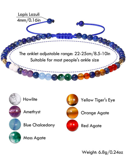 Wizock Reiki 7 Chakra Beaded Anklet Meditation Yoga Colorful Ankle Bracelets for Women Balance Beach Foot Jewelry Adjustable (Lapis Lazuli)