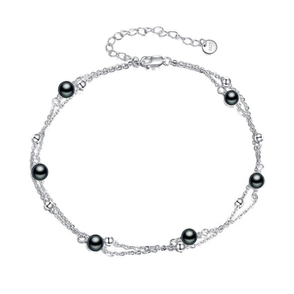 CRMAD Black Pearl Bracelet Anklet for Women Sterling Silver Beach Jewelry Gift for Women (black pearl, bracelet 7+2'')
