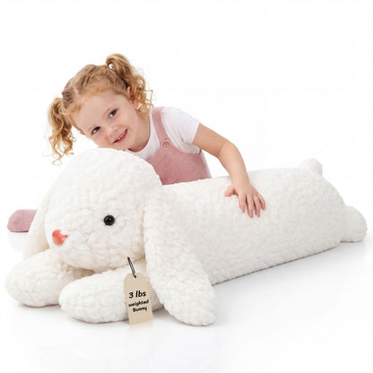 Lewtemi 47 Inches Giant Rabbit Stuffed Animal Weighted Oversized White Plush Toys Soft Plush Hugging Pillow Bedroom Decor Backrest for Accent Chairs Birthday Gift for Kids Boys Girls Adults
